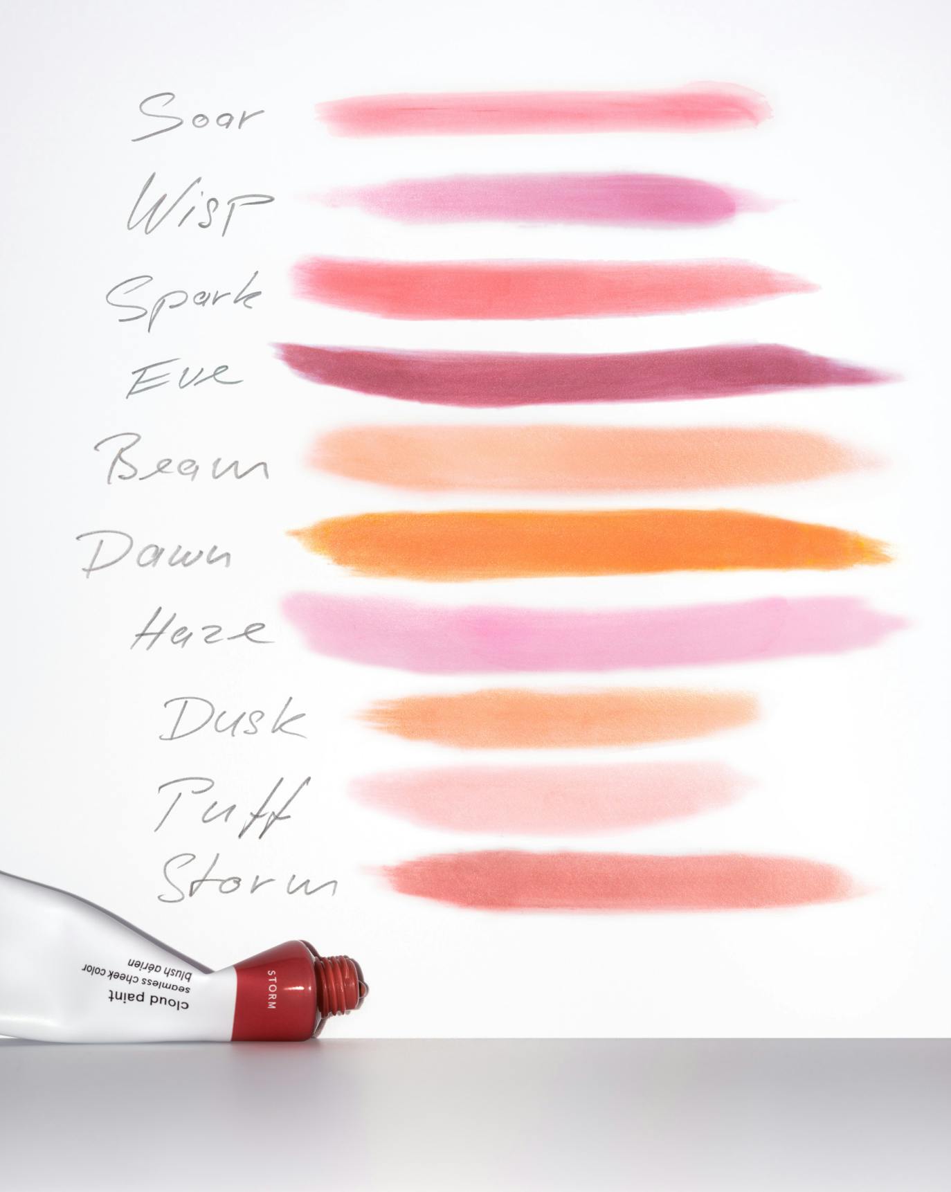 swatches of all 10 shades of Cloud Paint