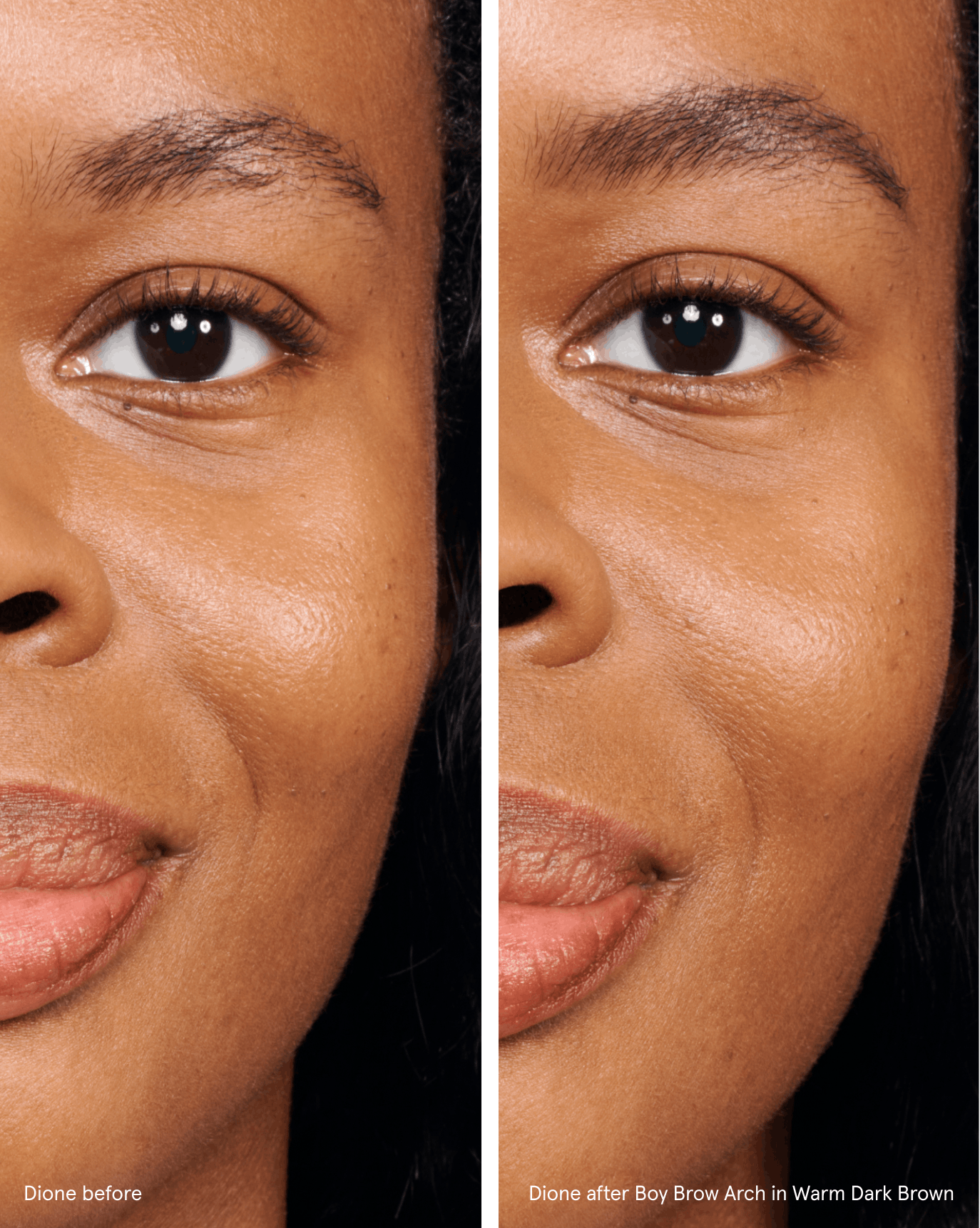 dione wearing boy brow arch