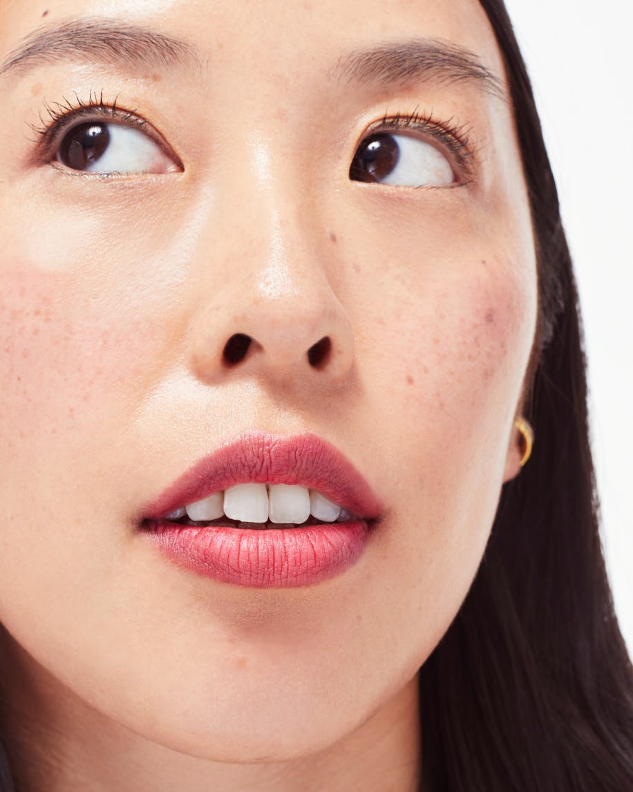 model looking up wearing generation g in like on lips