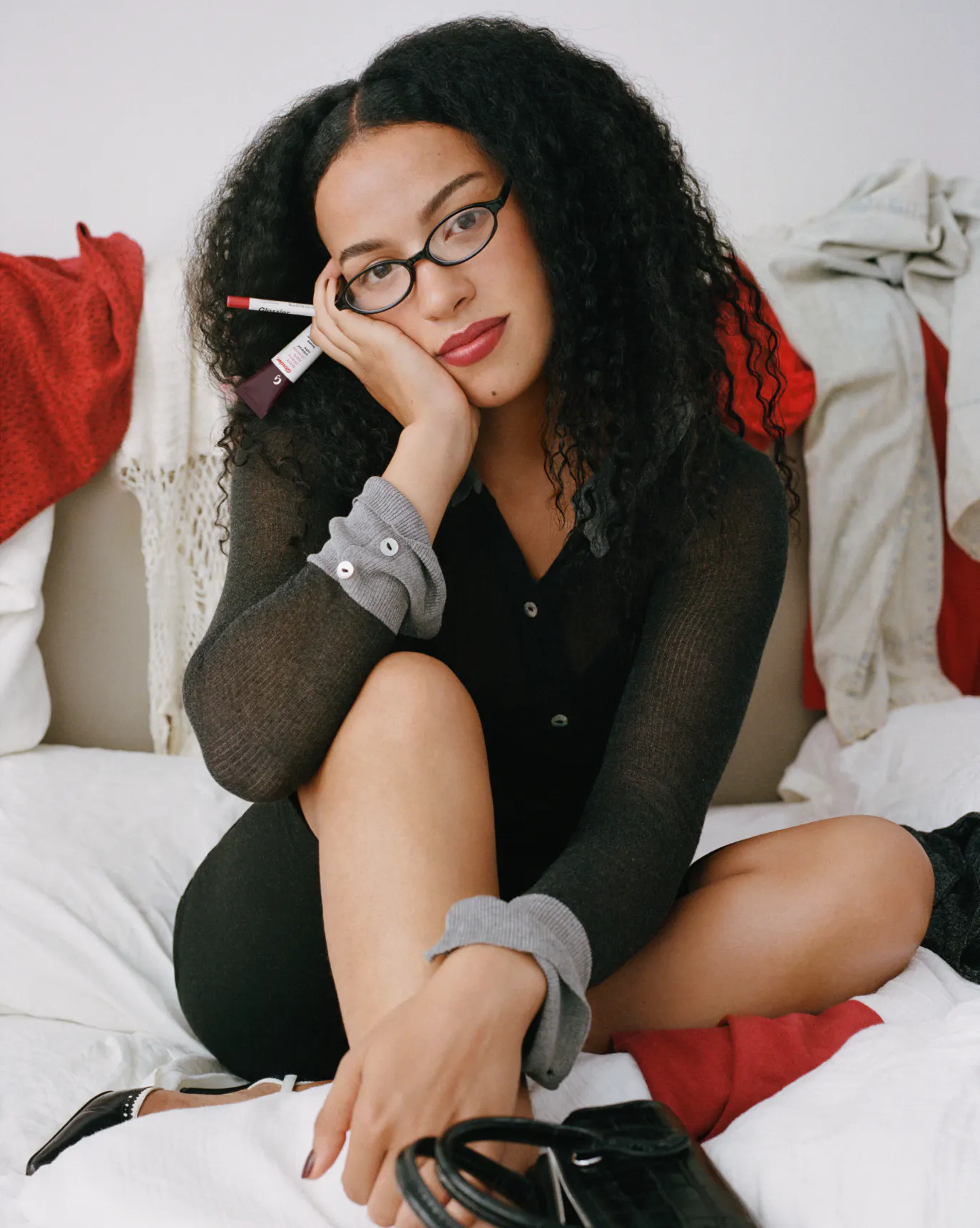 Jesa wears The Black Cherry Lip Line + Balm Duo.