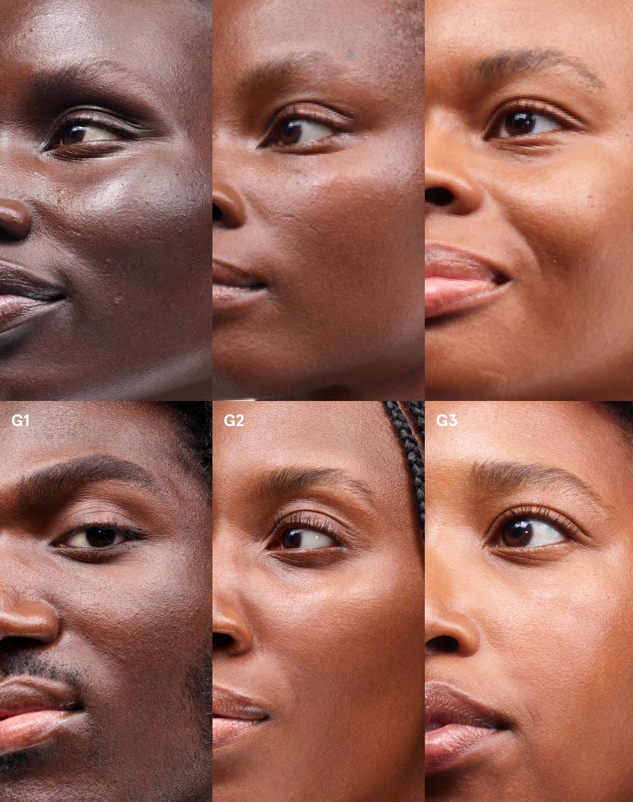 Matthew and Awuoi in Perfecting Skin Tint in G1. Ruth and Opeyemi in Perfecting Skin Tint in G2. Dione and Mecca in Perfecting Skin Tint in G3.